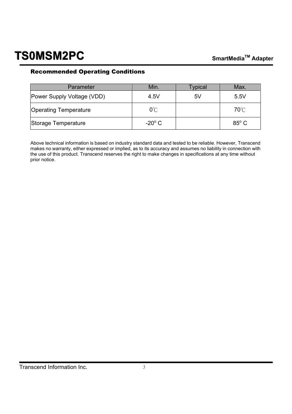 Transcend Information SmartMedia Adapter TS0MSM2PC User Manual | Page 3 / 3