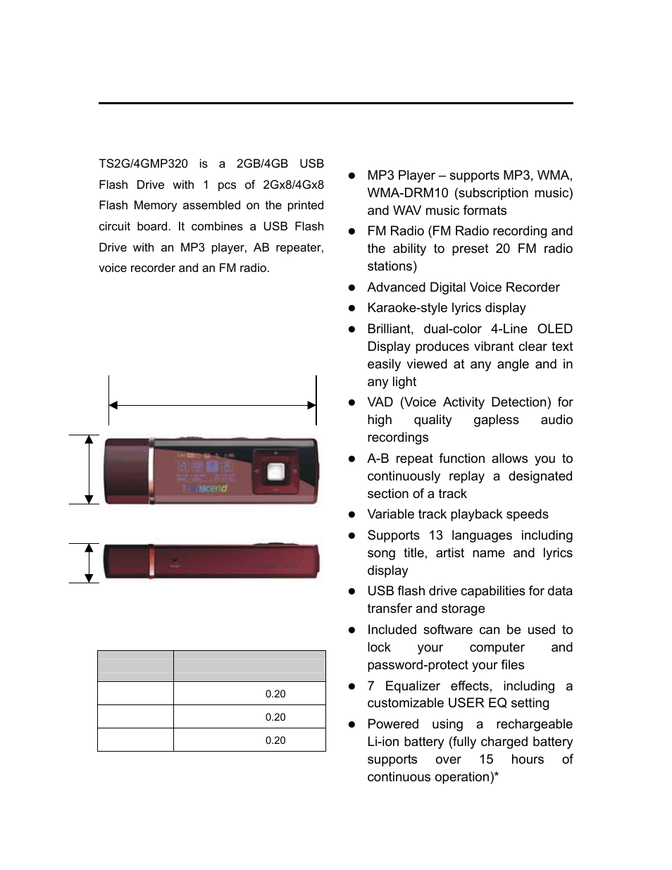 Transcend Information TS2G/4GMP320 User Manual | 4 pages