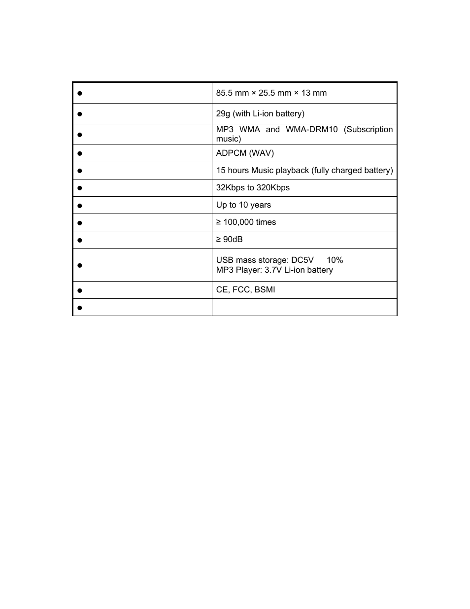 Specifications | Transcend Information TS2G/4GMP320 User Manual | Page 4 / 4