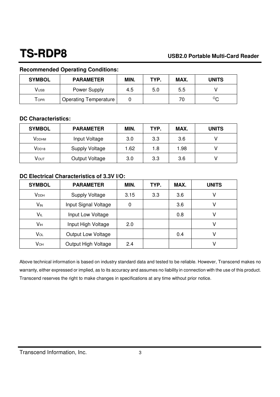 Transcend Information TS-RDP8 User Manual | Page 3 / 3