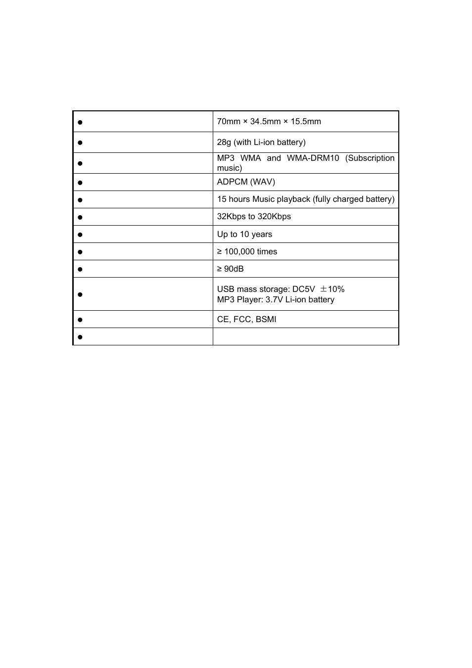 Specifications | Transcend Information TS2G/4GMP615 User Manual | Page 4 / 4