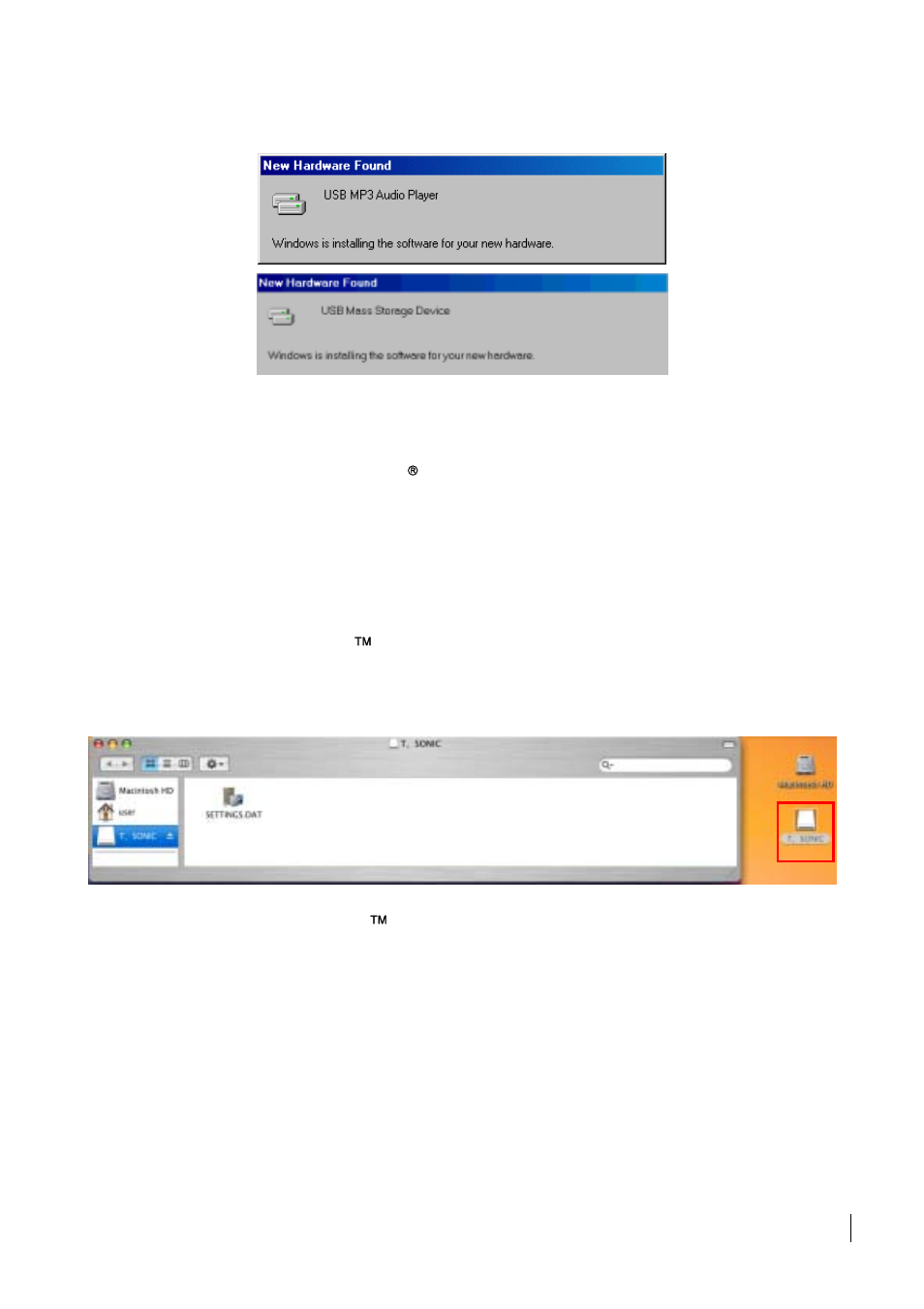 Driver installation for windows, Me, 2000 and xp, Driver installation for mac  os 9.0, or later | Transcend Information Transcend T.sonic 510 User Manual | Page 10 / 31