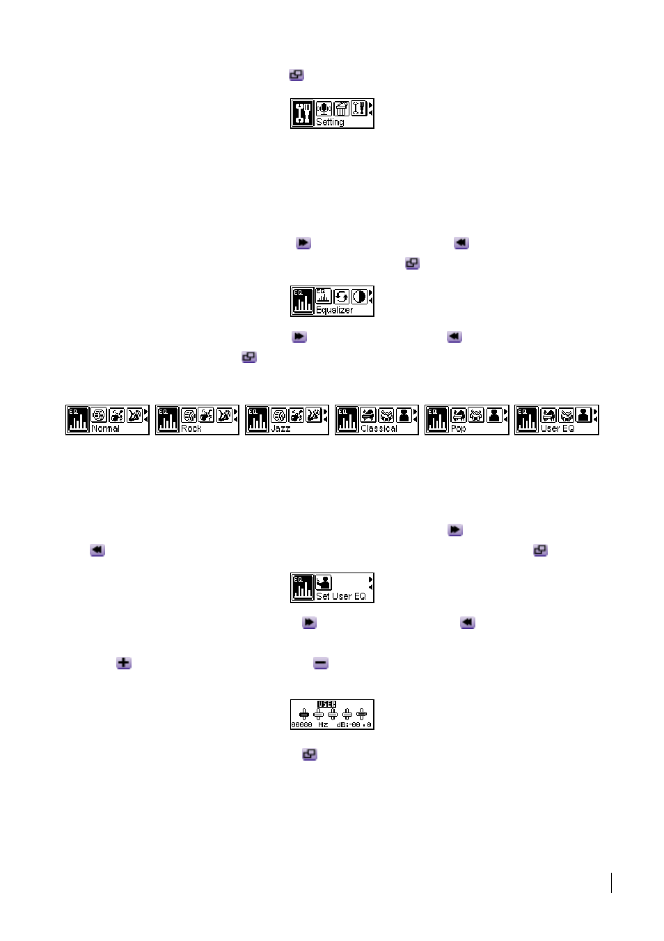 Equalizer (eq) mode, Set user eq, Repeat mode | Transcend Information Transcend T.sonic 510 User Manual | Page 17 / 31