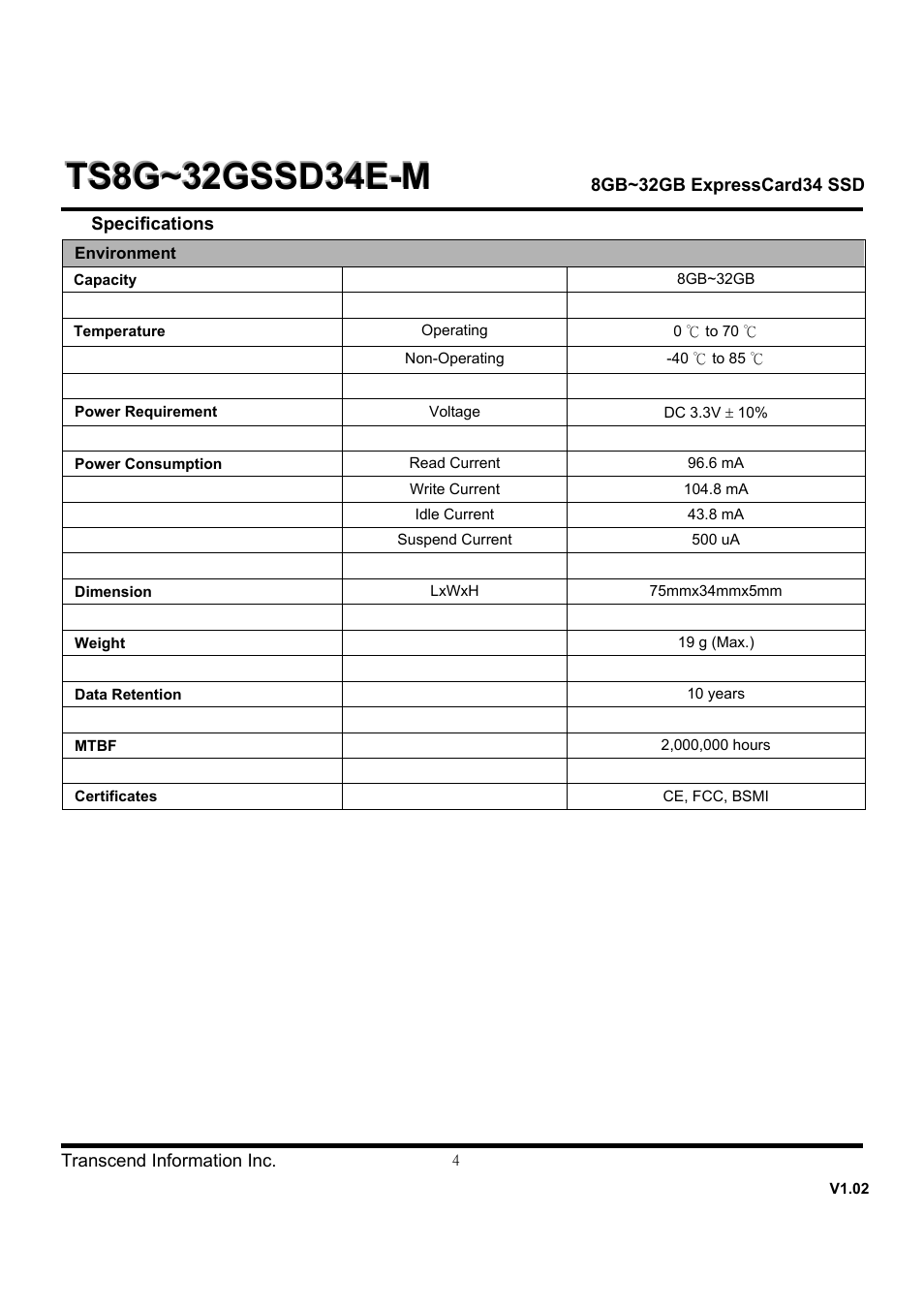 Transcend Information TS8~32GSSD34E-M User Manual | Page 4 / 7