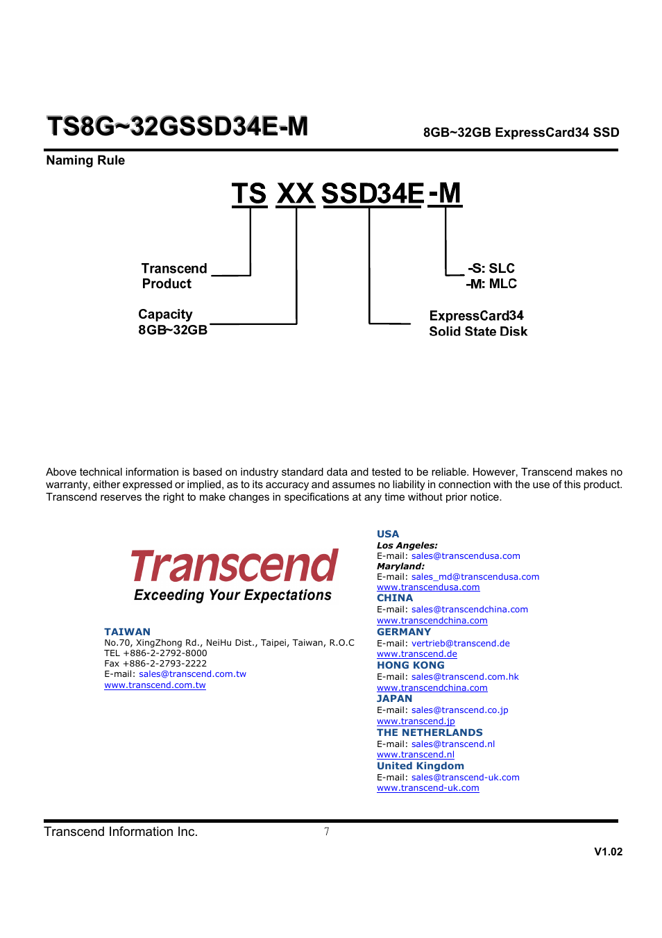 Transcend Information TS8~32GSSD34E-M User Manual | Page 7 / 7