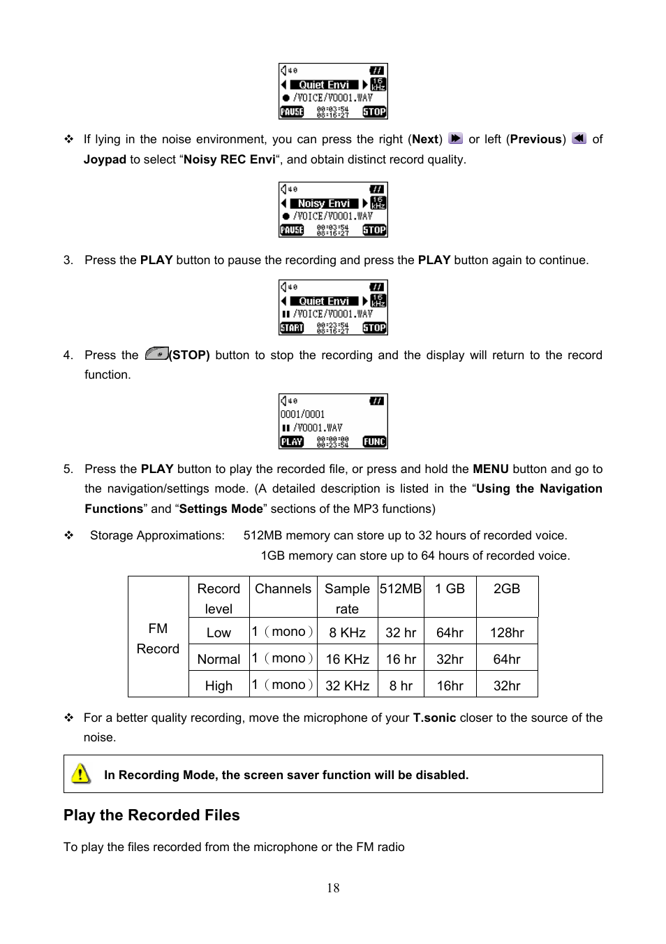Play the recorded files | Transcend Information 610 User Manual | Page 21 / 40