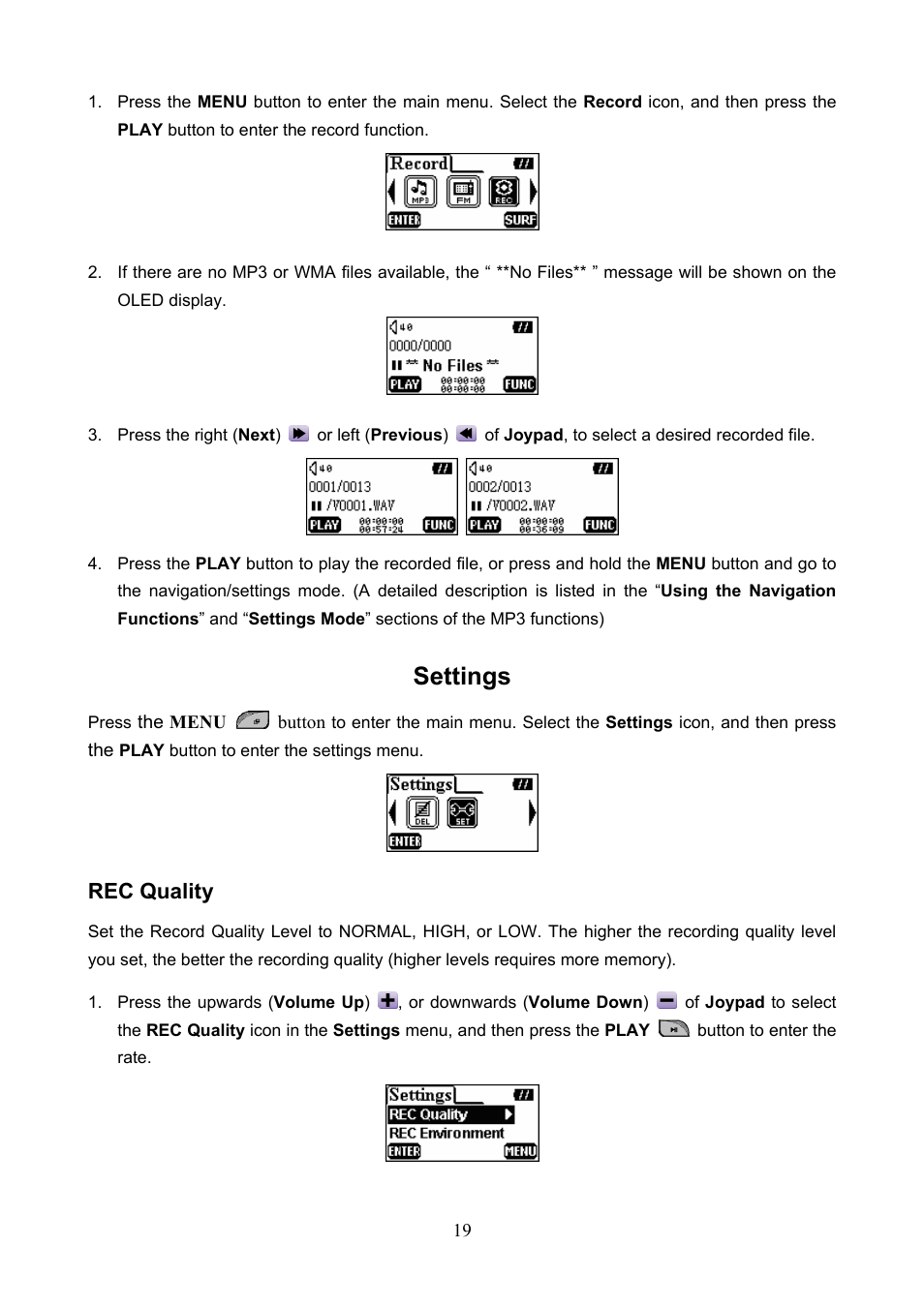 Settings, Rec quality | Transcend Information 610 User Manual | Page 22 / 40