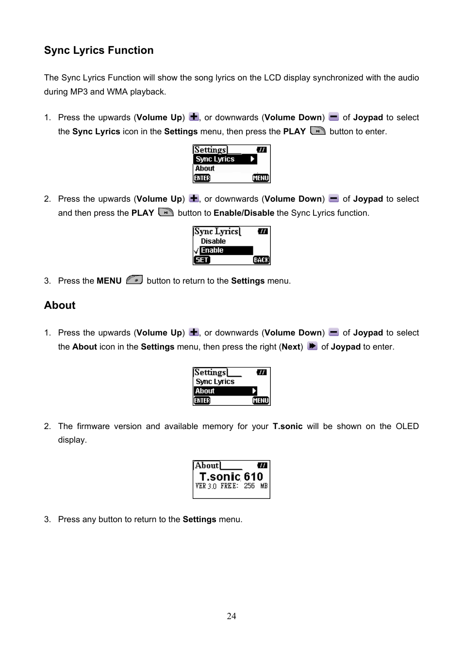Sync lyrics function, About | Transcend Information 610 User Manual | Page 27 / 40