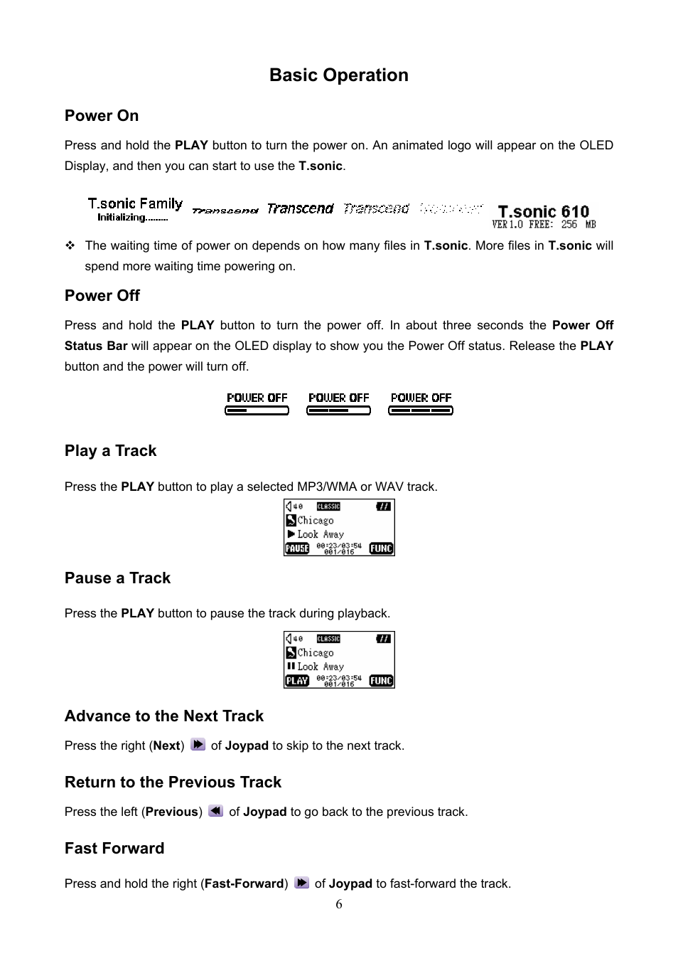 Basic operation | Transcend Information 610 User Manual | Page 9 / 40
