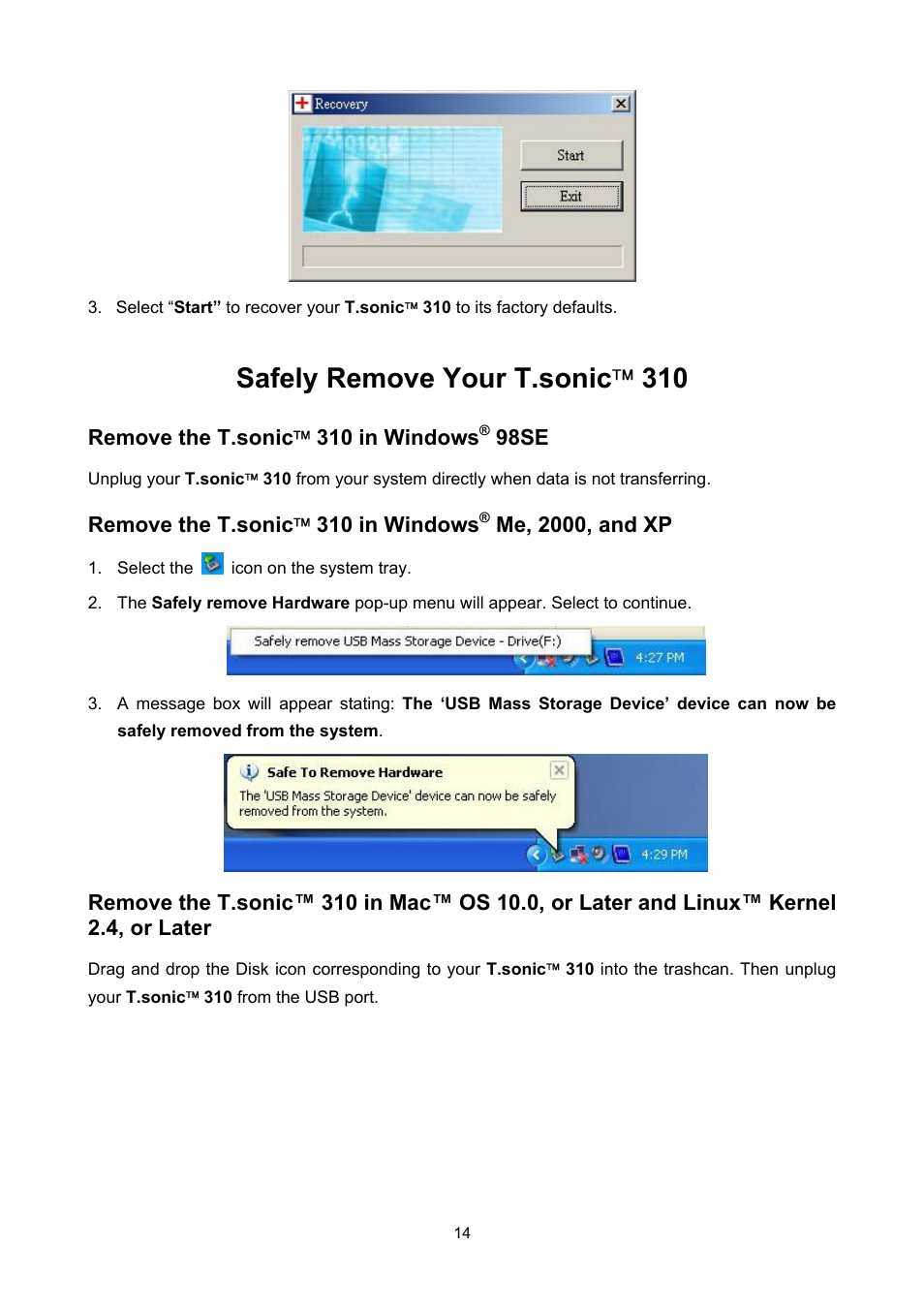 Safely remove your t.sonic  310 | Transcend Information T sonic 310 User Manual | Page 17 / 21