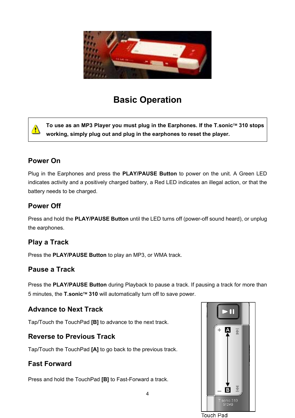 Basic operation | Transcend Information T sonic 310 User Manual | Page 7 / 21