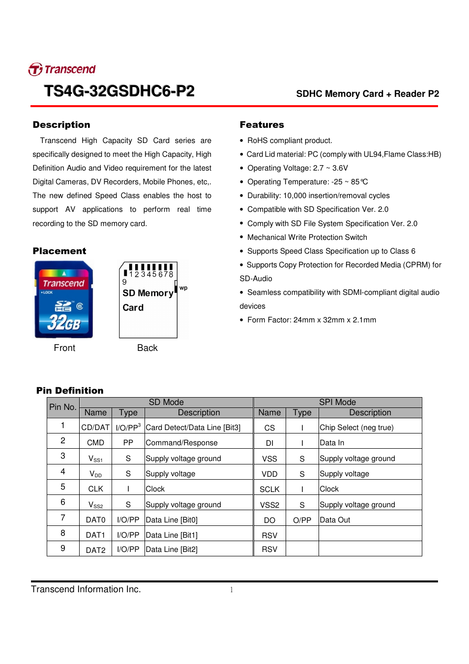 Transcend Information TS4G-32GSDHC6-P2 User Manual | 27 pages