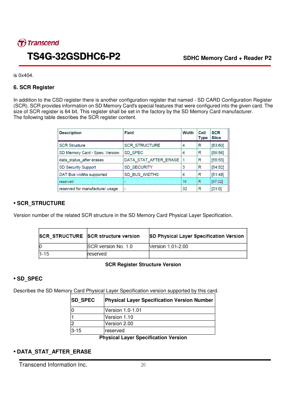 Transcend Information TS4G-32GSDHC6-P2 User Manual | Page 20 / 27