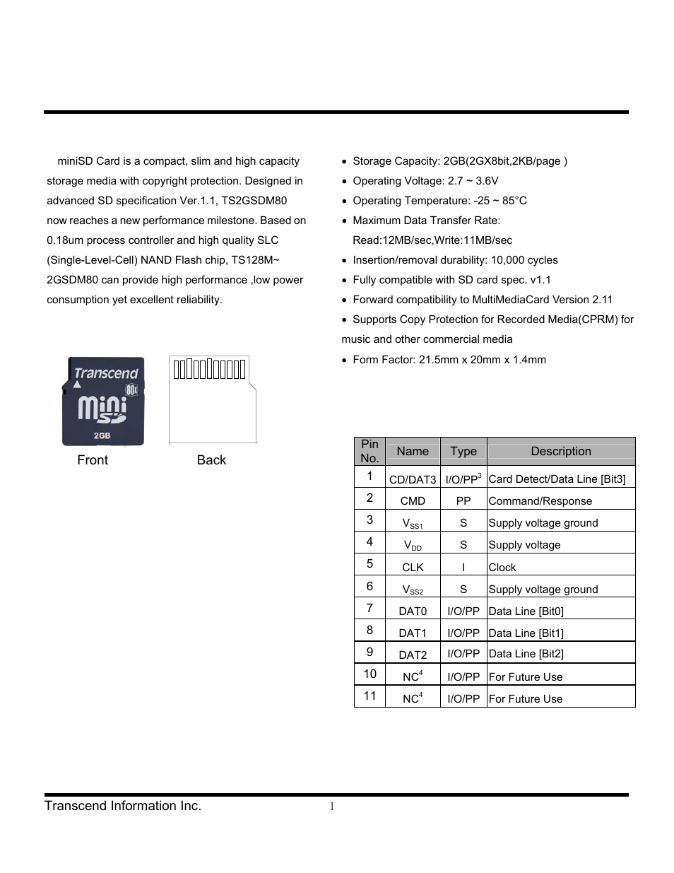 Transcend Information TS128M User Manual | 8 pages