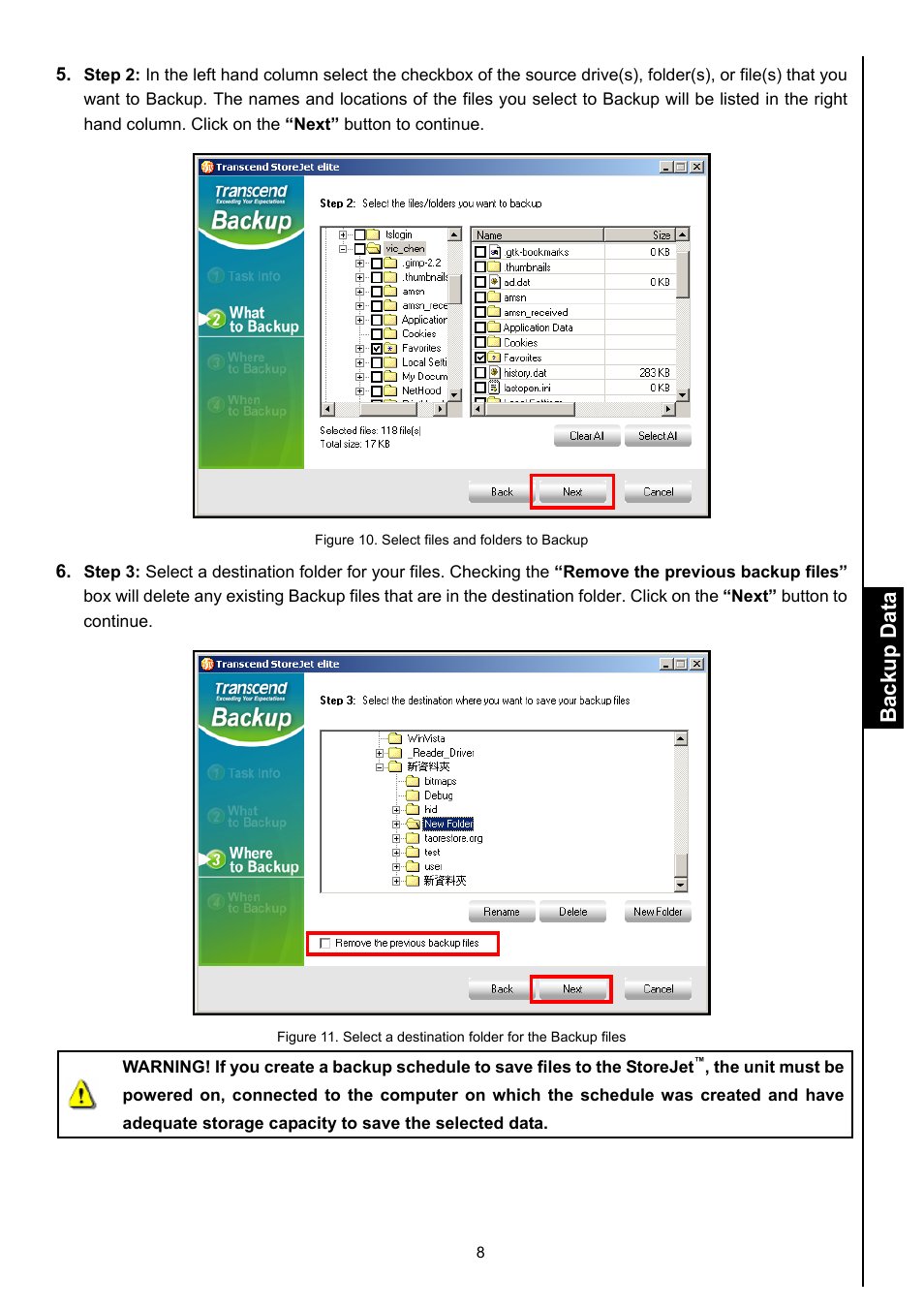 Backup data | Transcend Information Computer Drive User Manual | Page 10 / 25