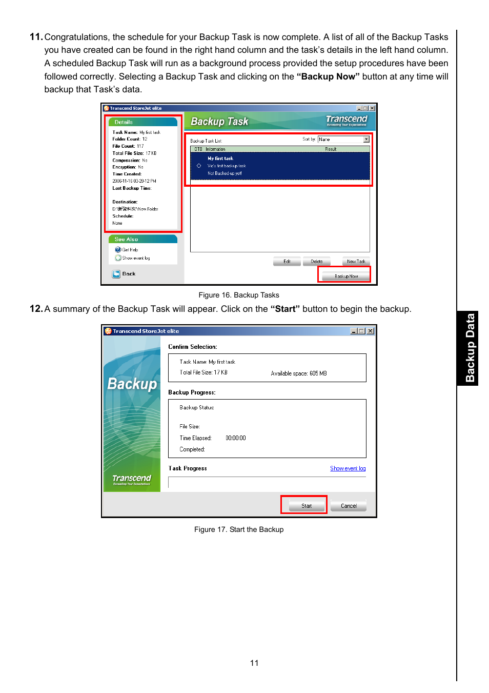 Backup data | Transcend Information Computer Drive User Manual | Page 13 / 25