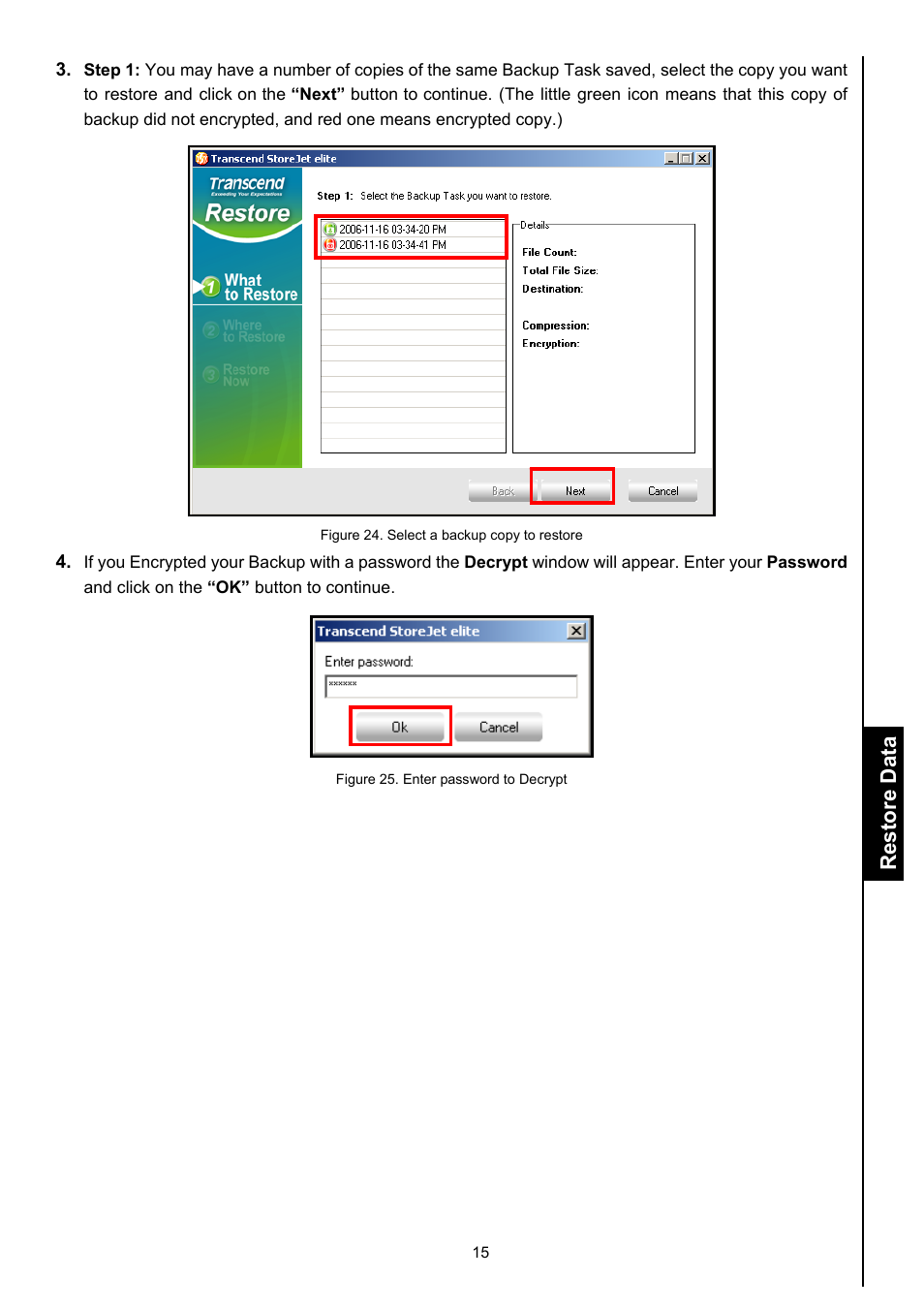 Restore data | Transcend Information Computer Drive User Manual | Page 17 / 25