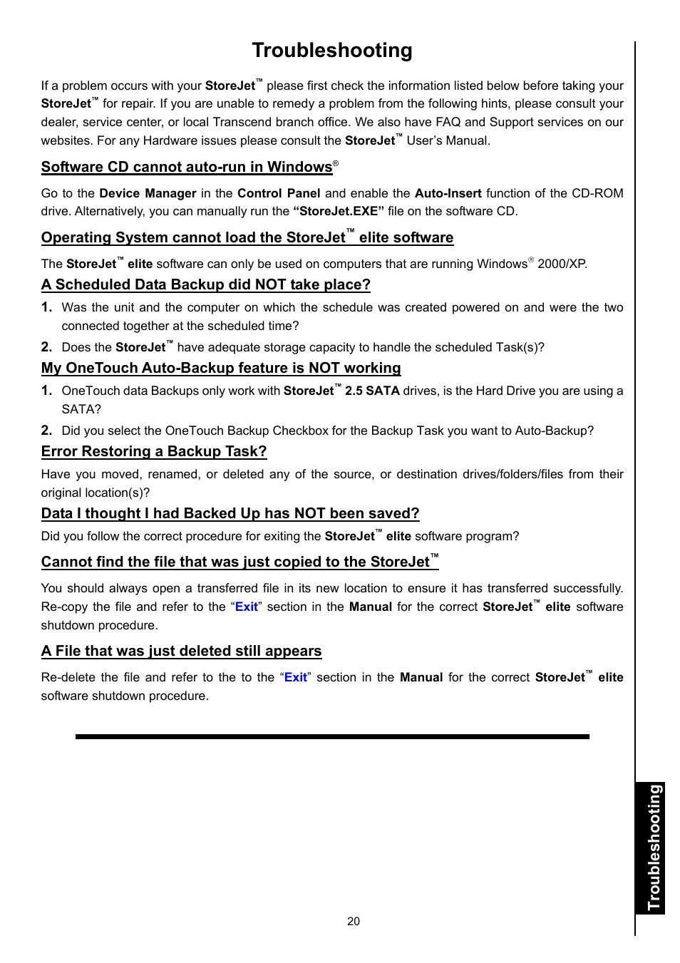 Troubleshooting | Transcend Information Computer Drive User Manual | Page 22 / 25