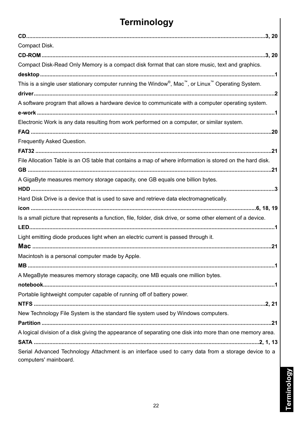 Terminology, Terminol ogy | Transcend Information Computer Drive User Manual | Page 24 / 25