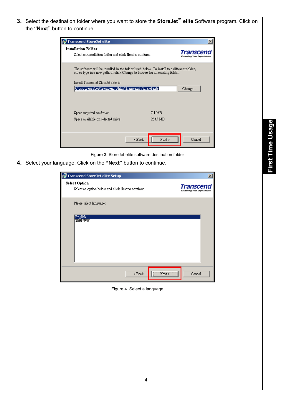 First time usage | Transcend Information Computer Drive User Manual | Page 6 / 25