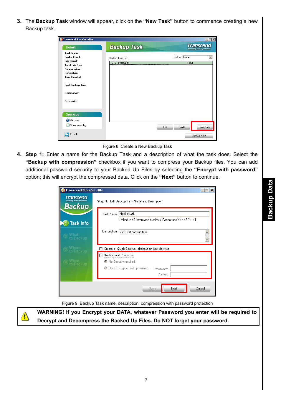 Backup data | Transcend Information Computer Drive User Manual | Page 9 / 25