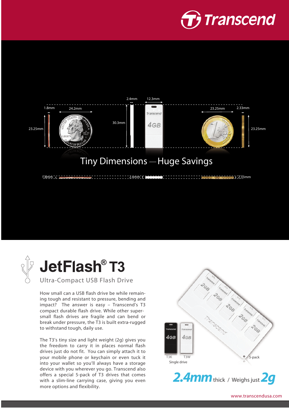 Transcend Information JetFlash T3 User Manual | 2 pages