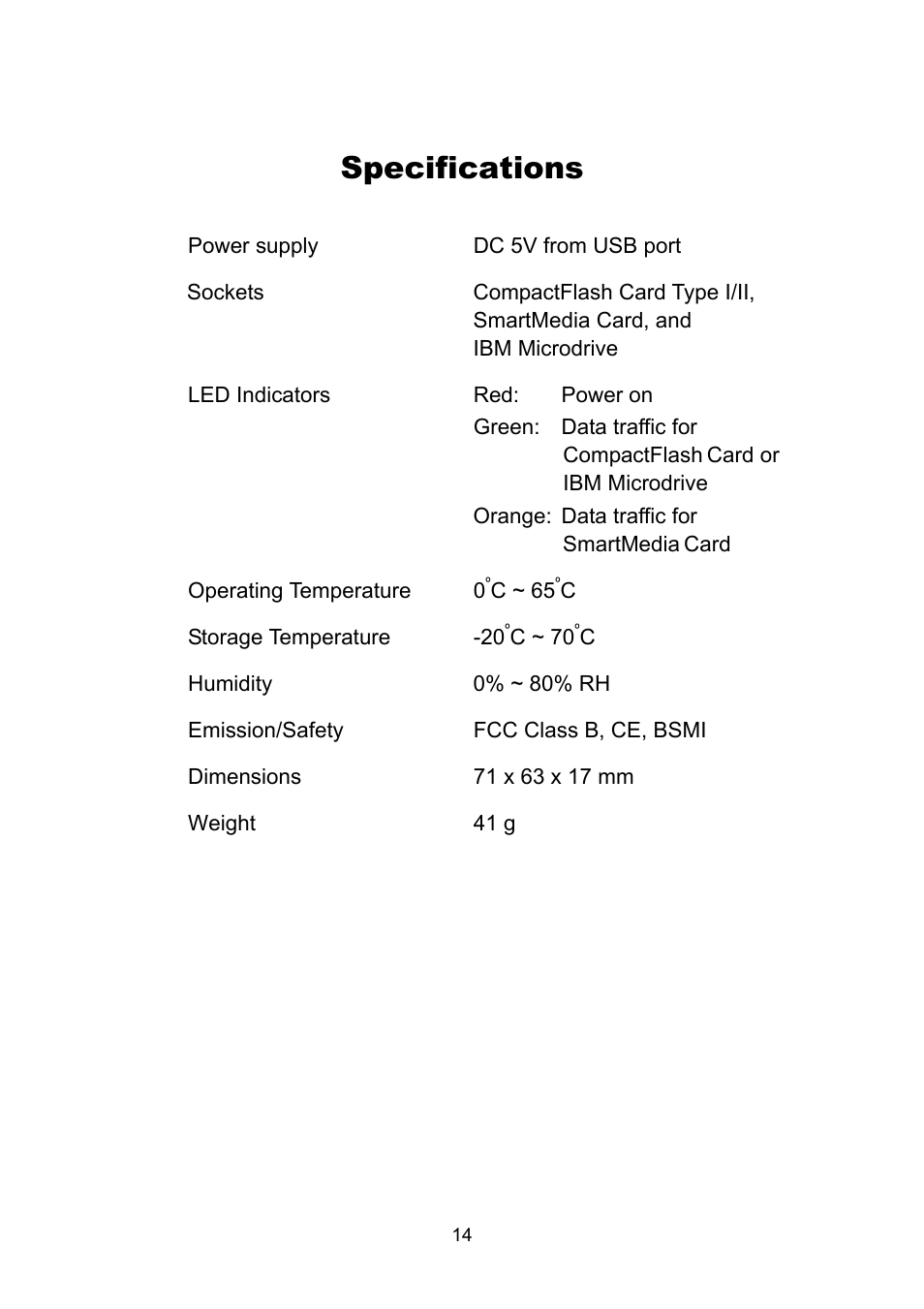 Specifications | Transcend Information 3-in-1 Card Reader/Writer TS0MFLRD User Manual | Page 16 / 17