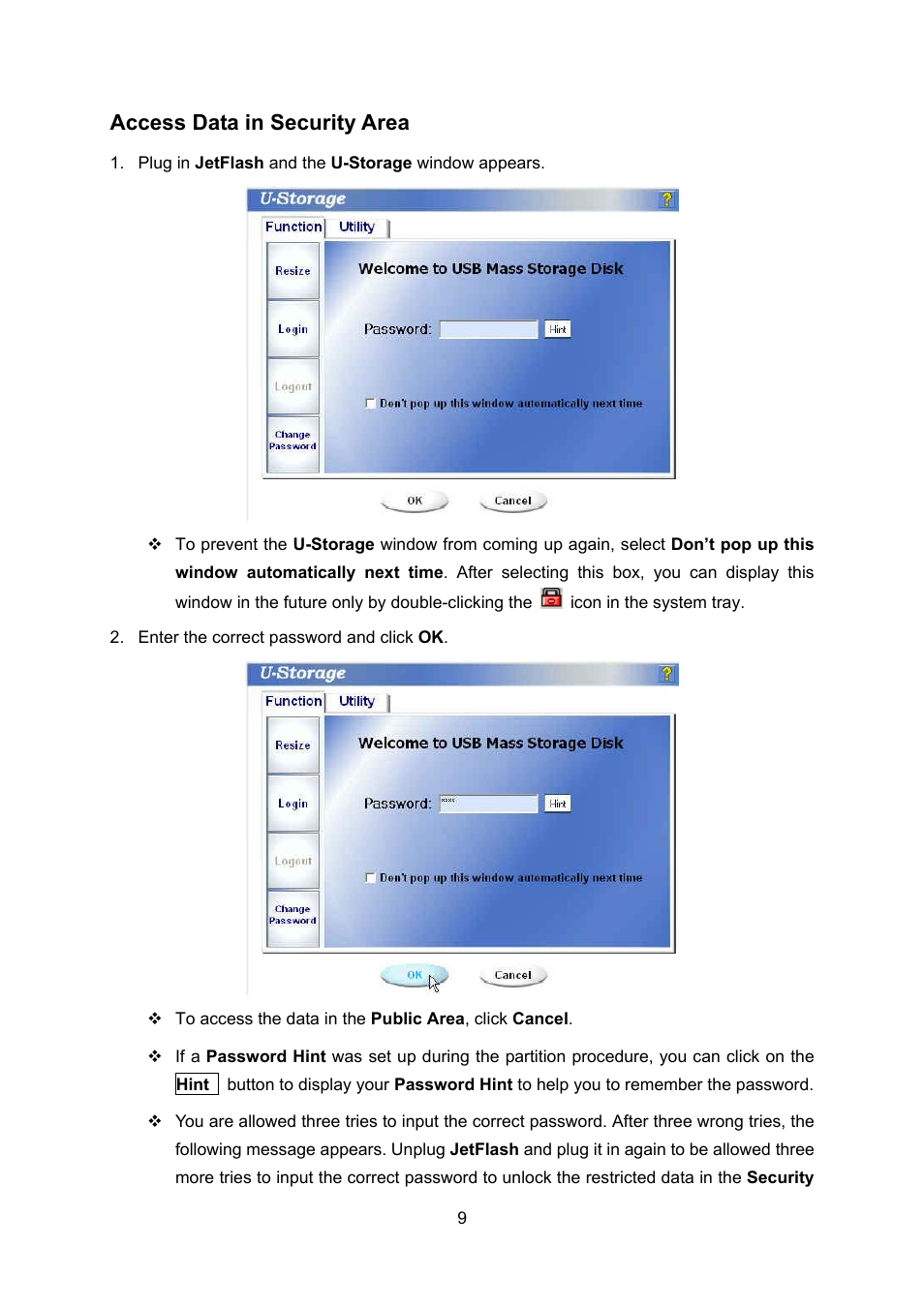 Access data in security area | Transcend Information 32MB4GB User Manual | Page 11 / 25