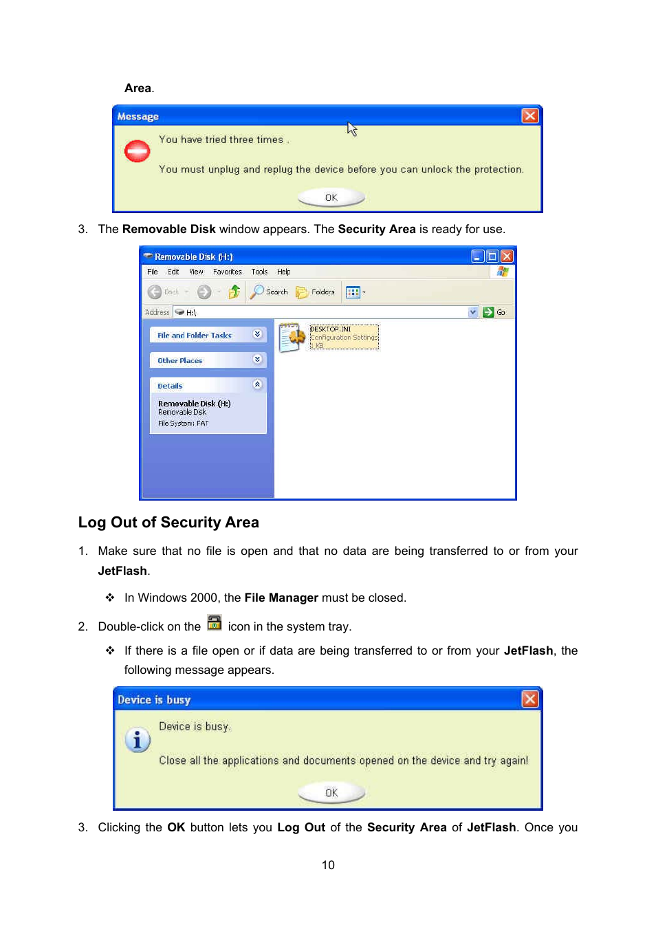 Log out of security area | Transcend Information 32MB4GB User Manual | Page 12 / 25