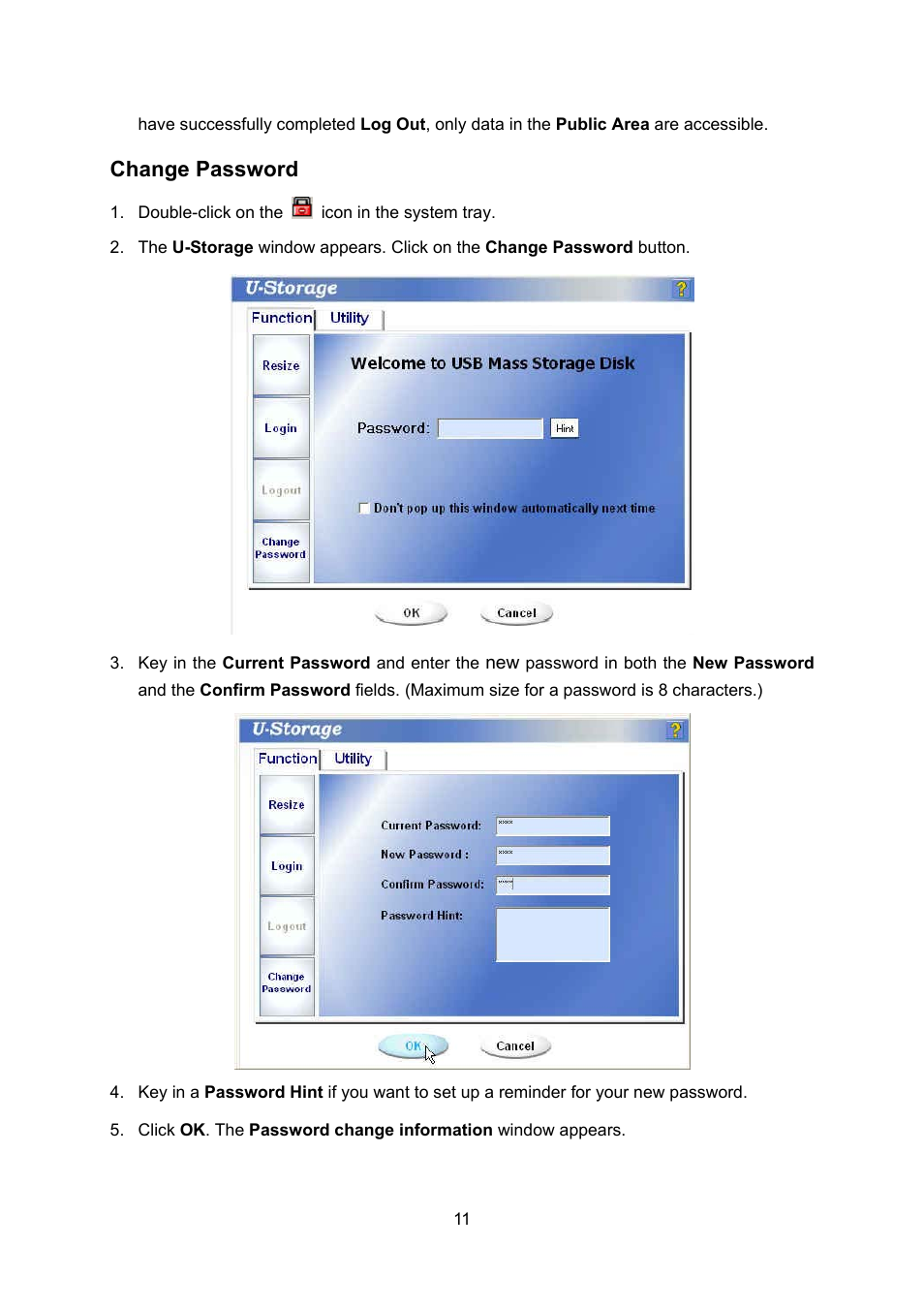 Change password | Transcend Information 32MB4GB User Manual | Page 13 / 25