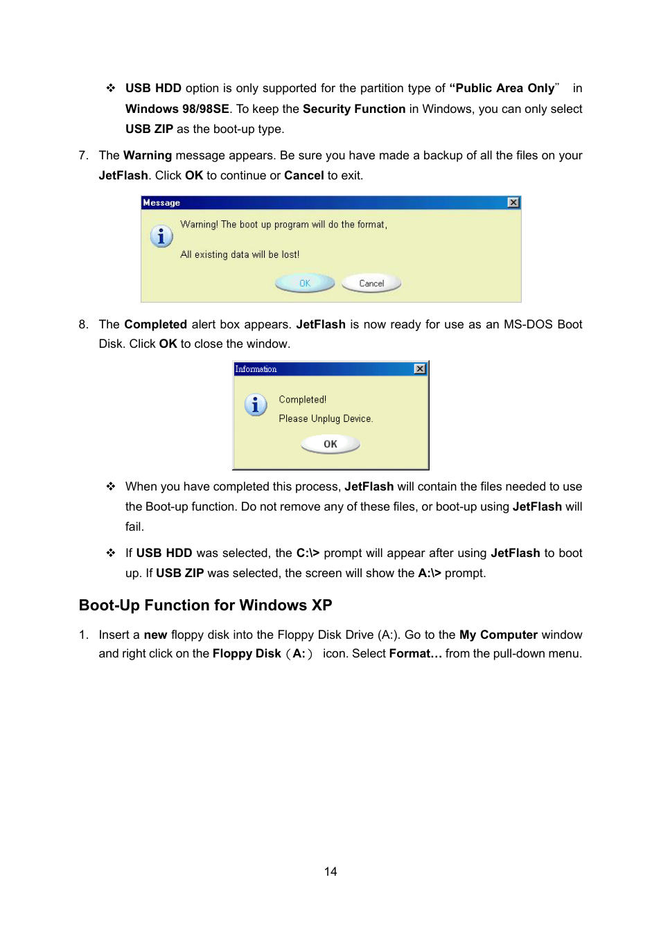 Boot-up function for windows xp | Transcend Information 32MB4GB User Manual | Page 16 / 25