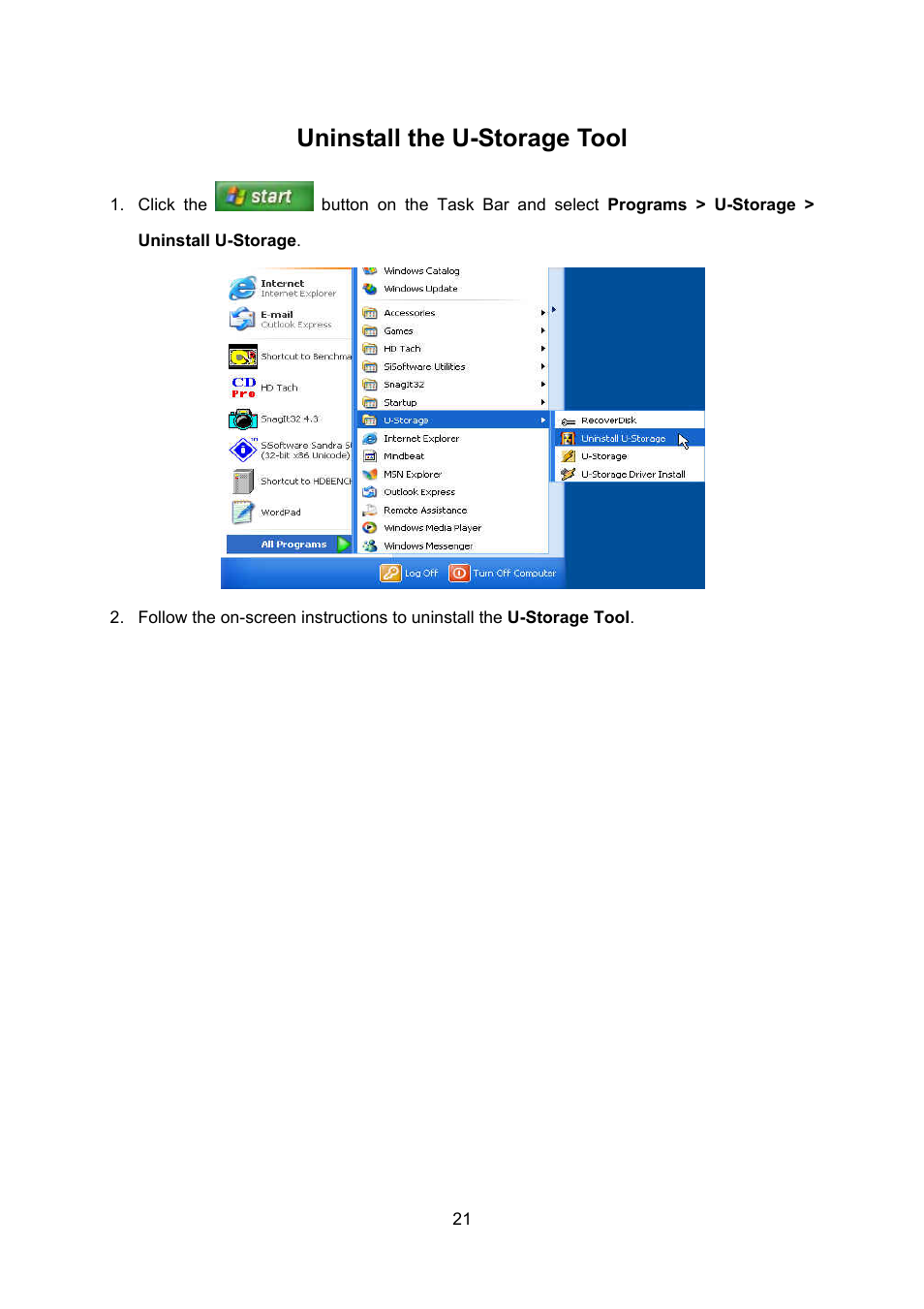 Uninstall the u-storage tool | Transcend Information 32MB4GB User Manual | Page 23 / 25