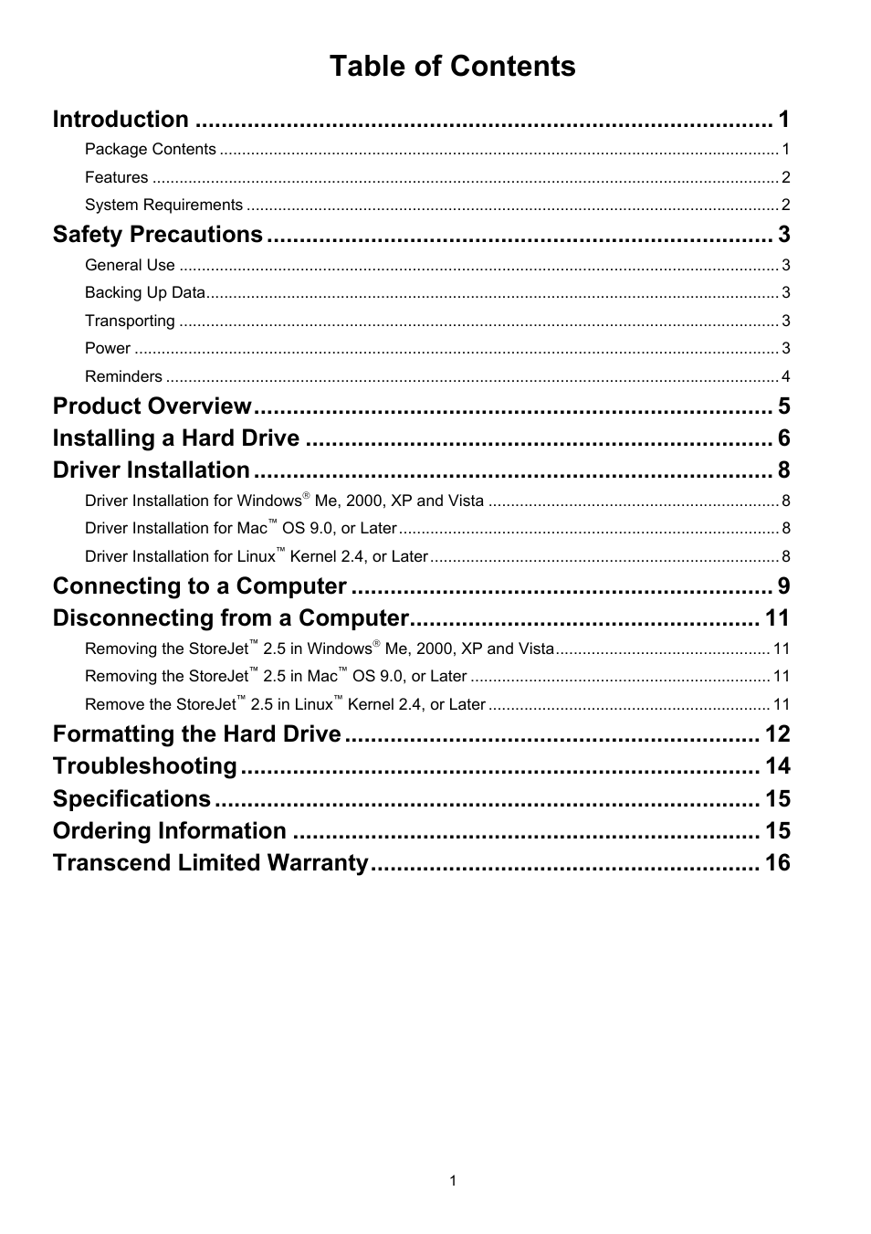 Transcend Information STOREJET 2.5 IDE User Manual | Page 2 / 18