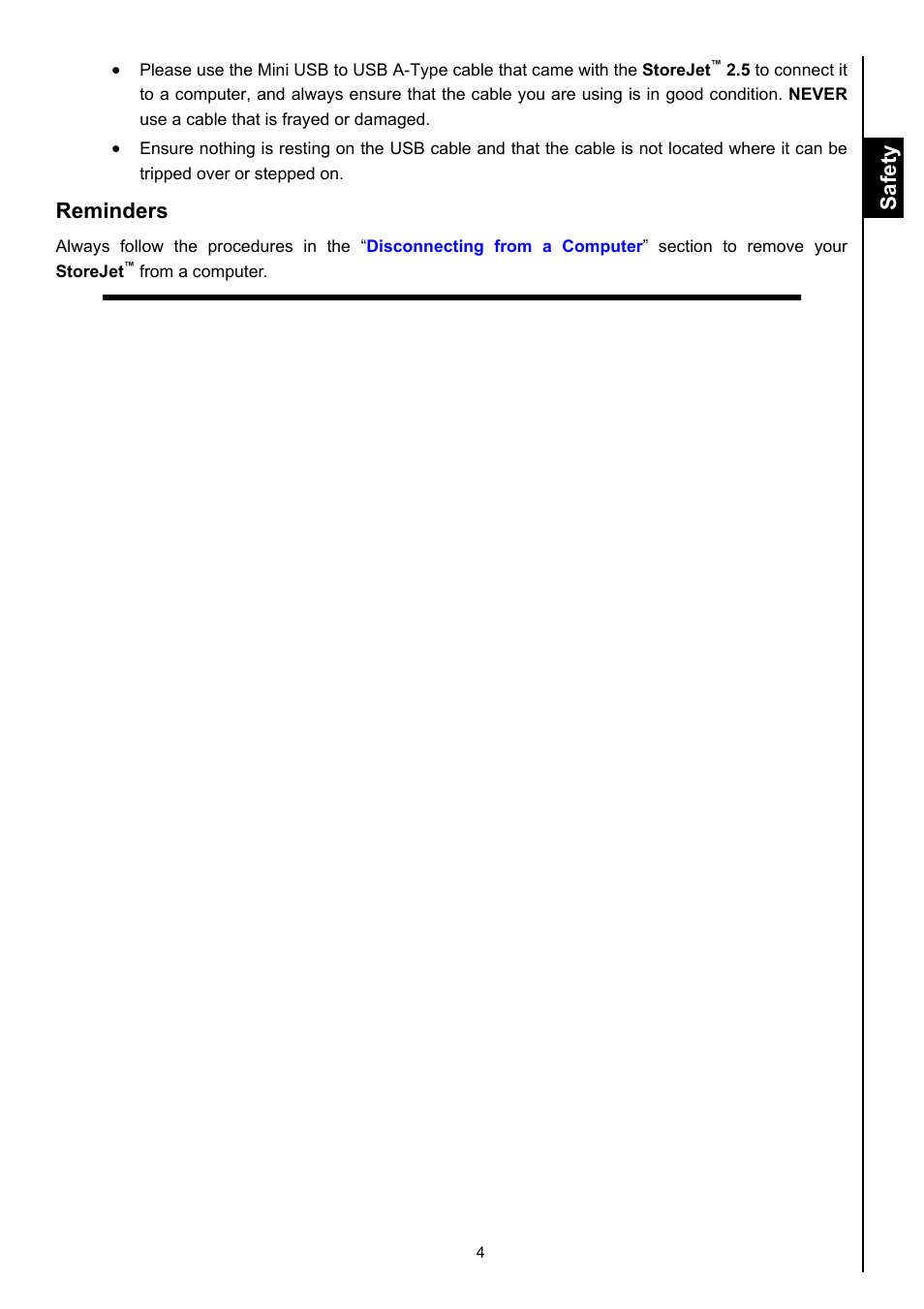 Reminders, Safety | Transcend Information STOREJET 2.5 IDE User Manual | Page 6 / 18