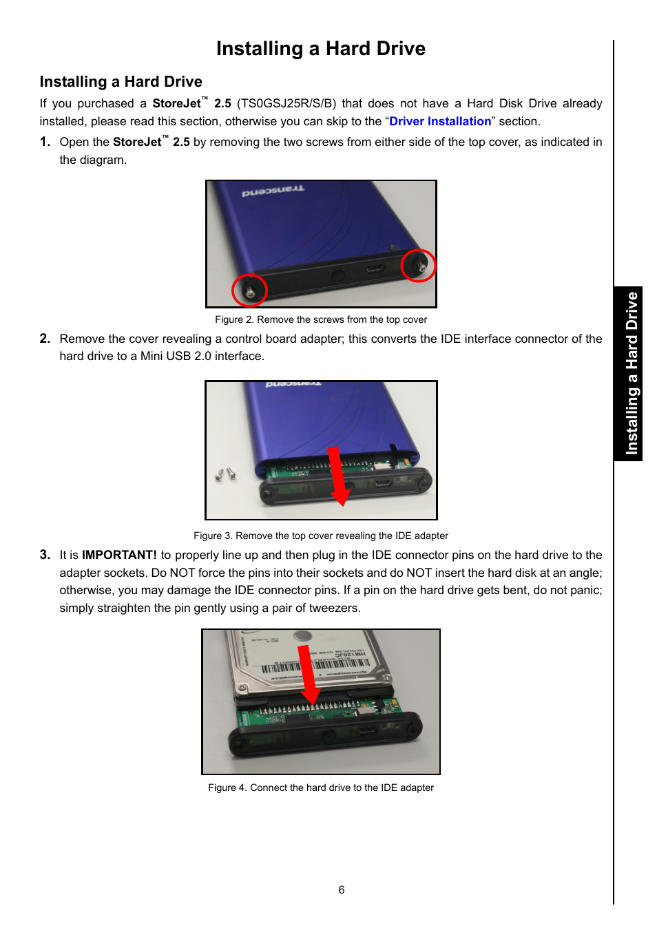 Installing a hard drive | Transcend Information STOREJET 2.5 IDE User Manual | Page 8 / 18