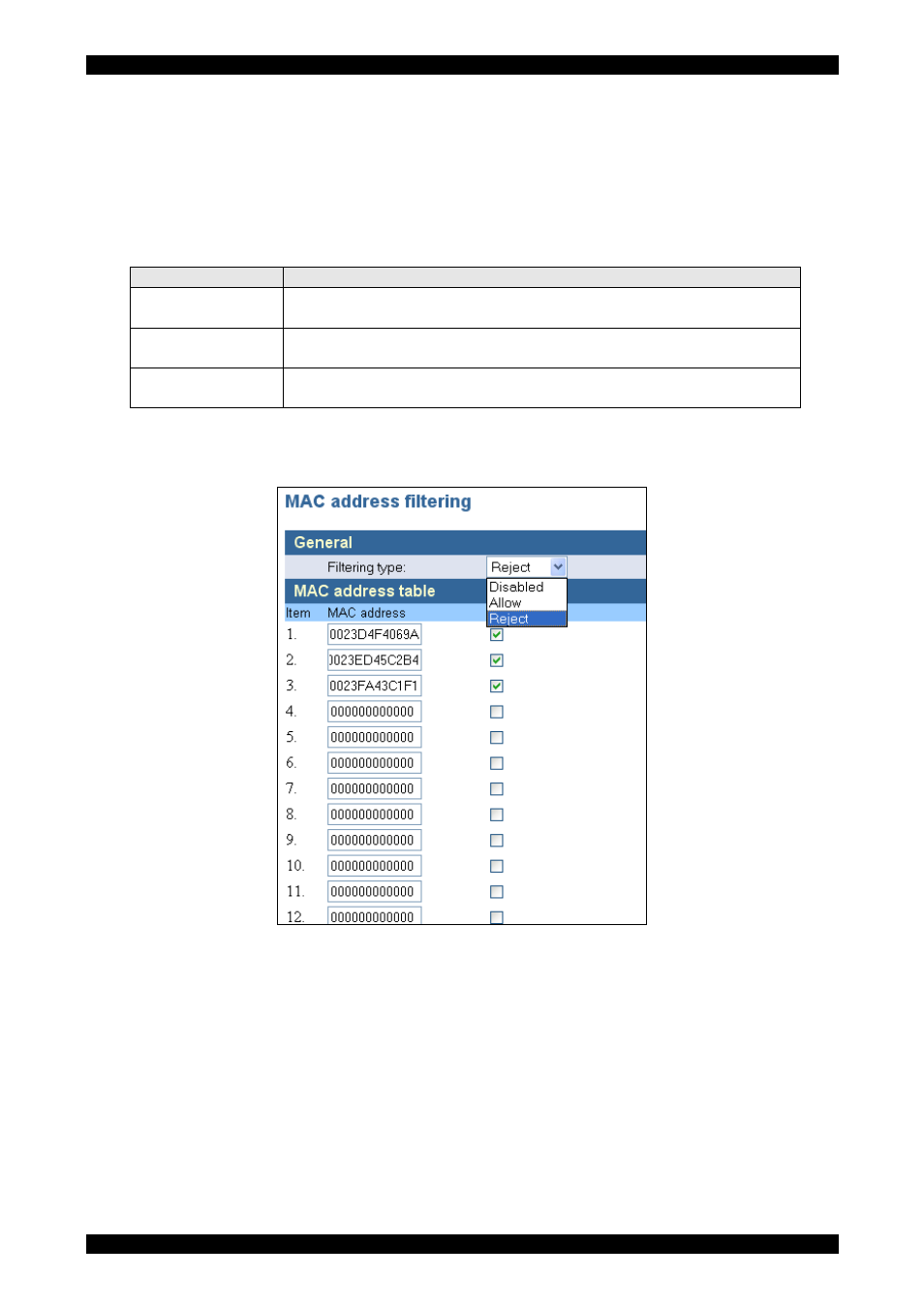 Filtering menu, Mac address filtering - access control list, E 21) | E 21 | Tyco 0-1591700-x User Manual | Page 21 / 33