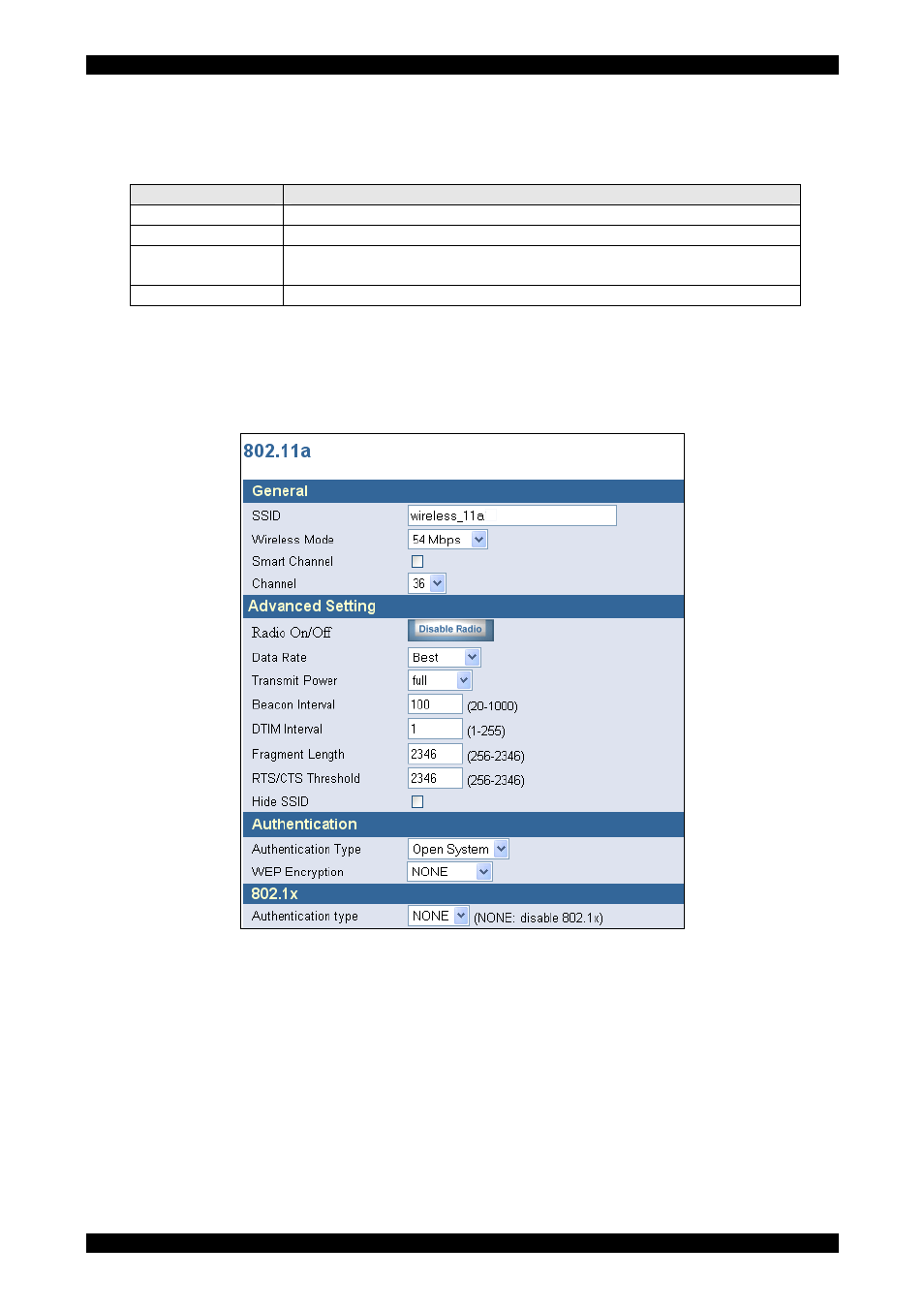 Wireless menus, 11a menu option, Ssid | Wireless mode, S 22 and 26, 22 onw | Tyco 0-1591700-x User Manual | Page 22 / 33