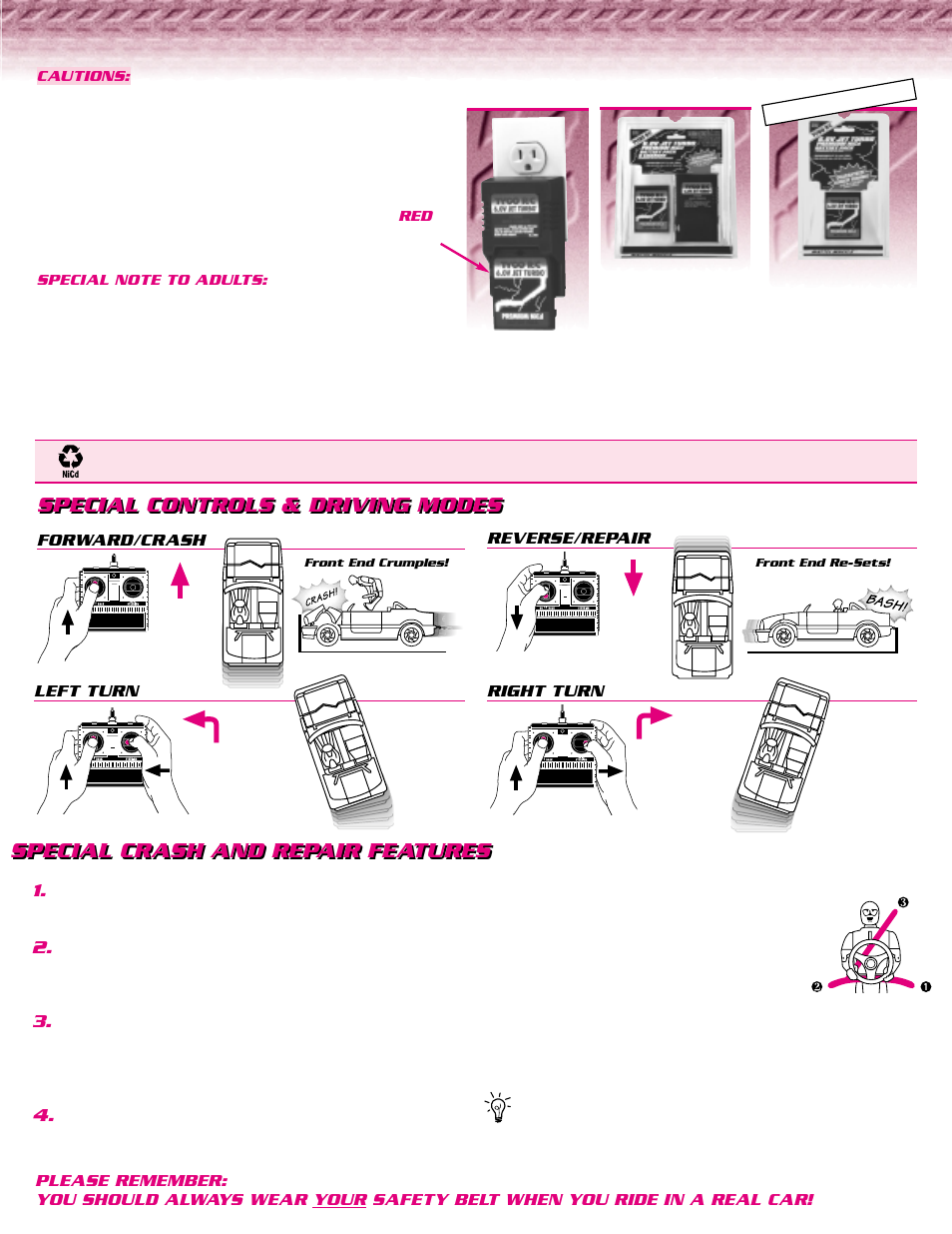 Special controls & driving modes, Special crash and repair features | Tyco CRASH BUGGY 35464-1920 User Manual | Page 3 / 4