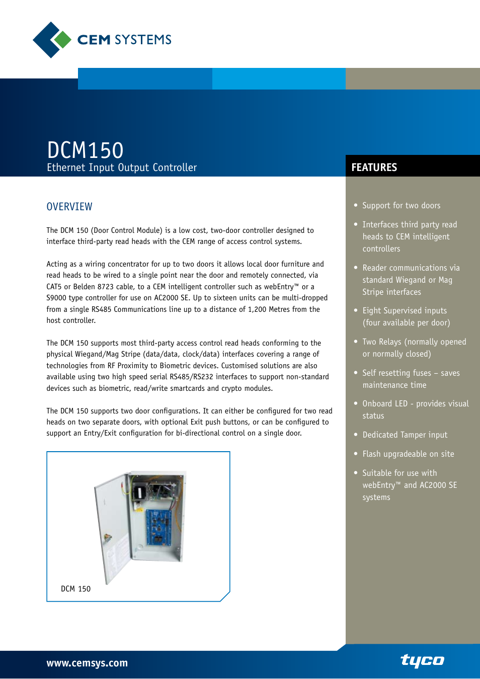 Tyco Ethernet Input Output Controller DCM 150 User Manual | 2 pages