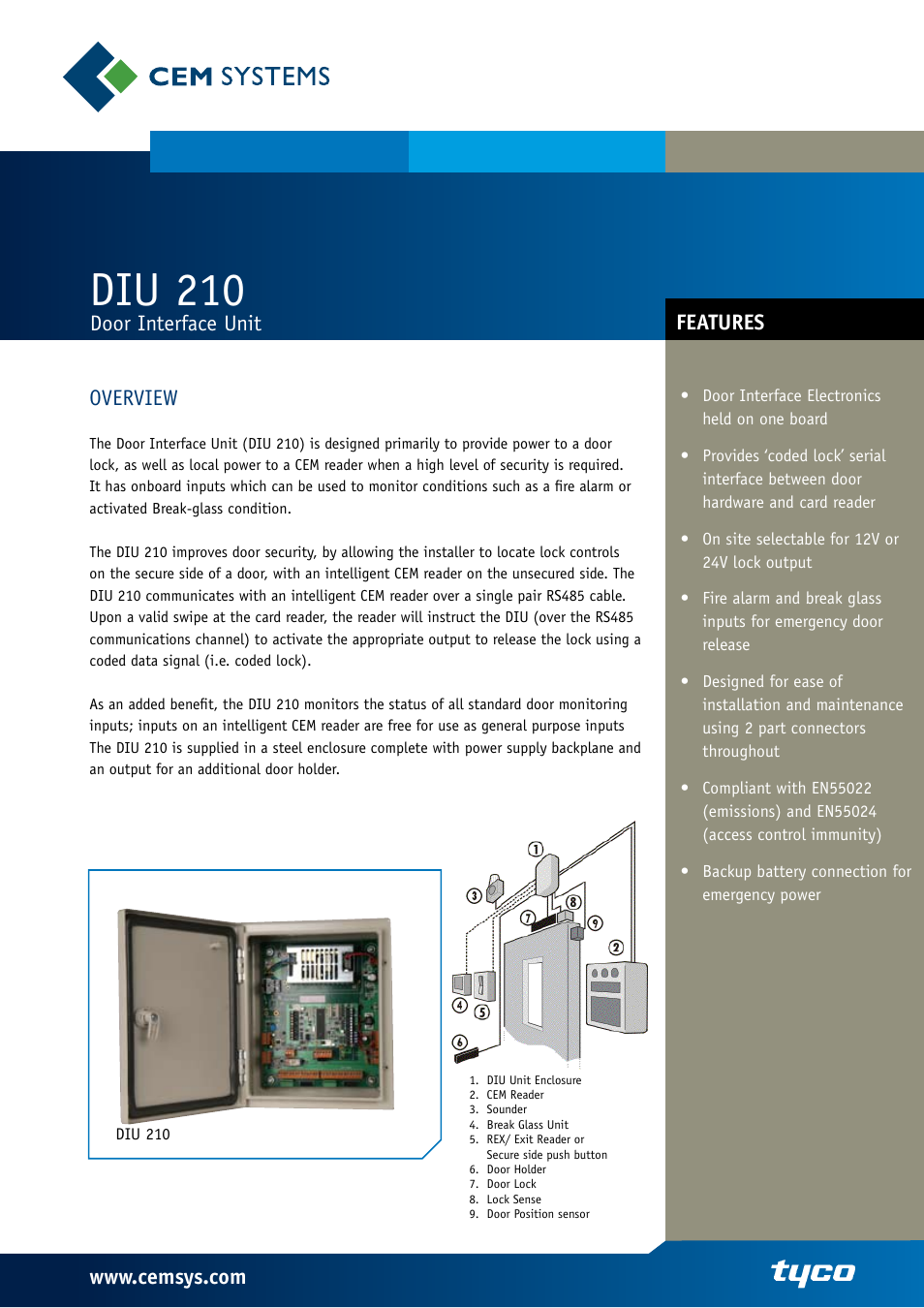 Tyco Door Interface Unit DIU 210 User Manual | 2 pages