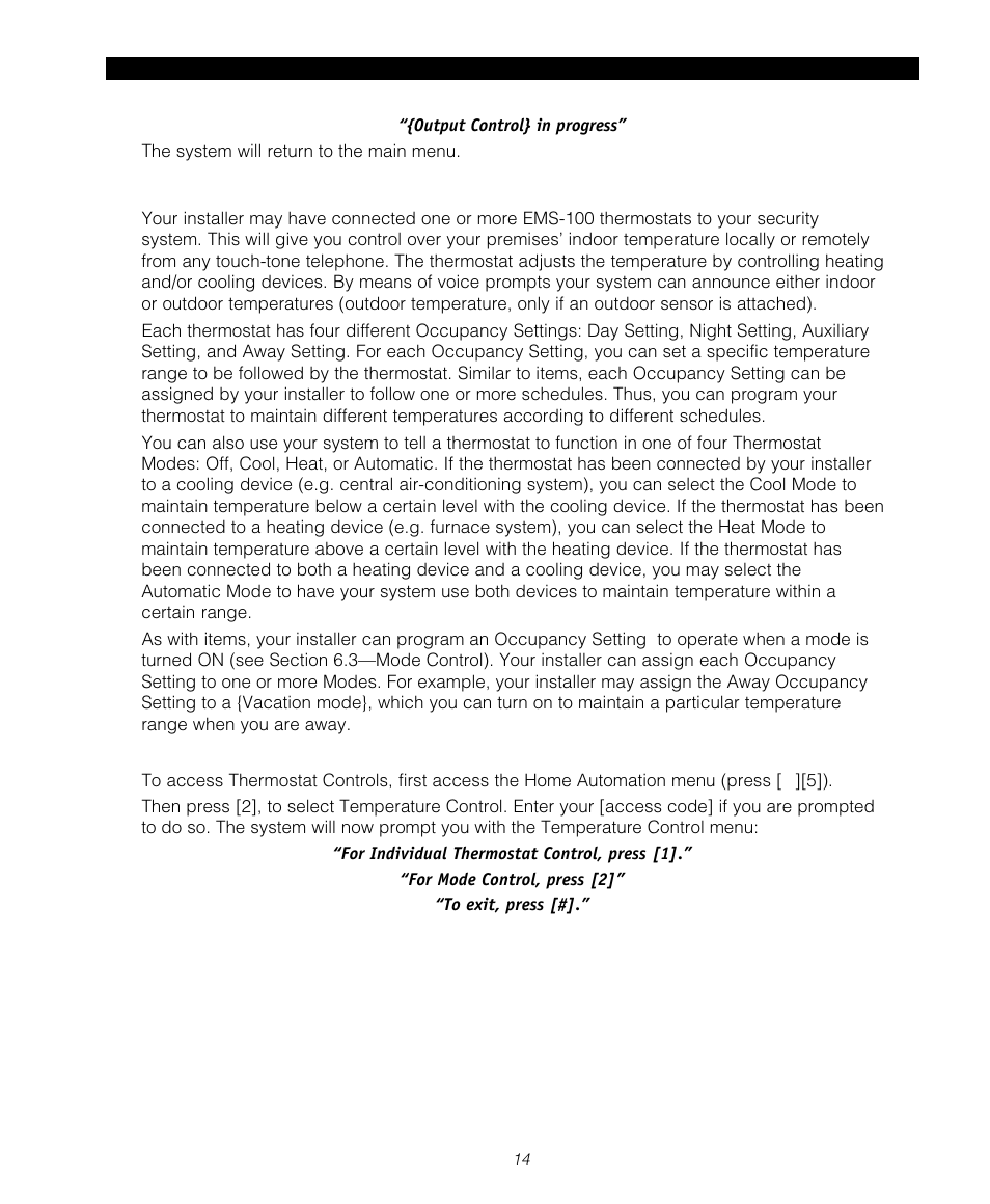 6 temperature control | Tyco Voice Assisted Security Control Escort5580TC User Manual | Page 14 / 24