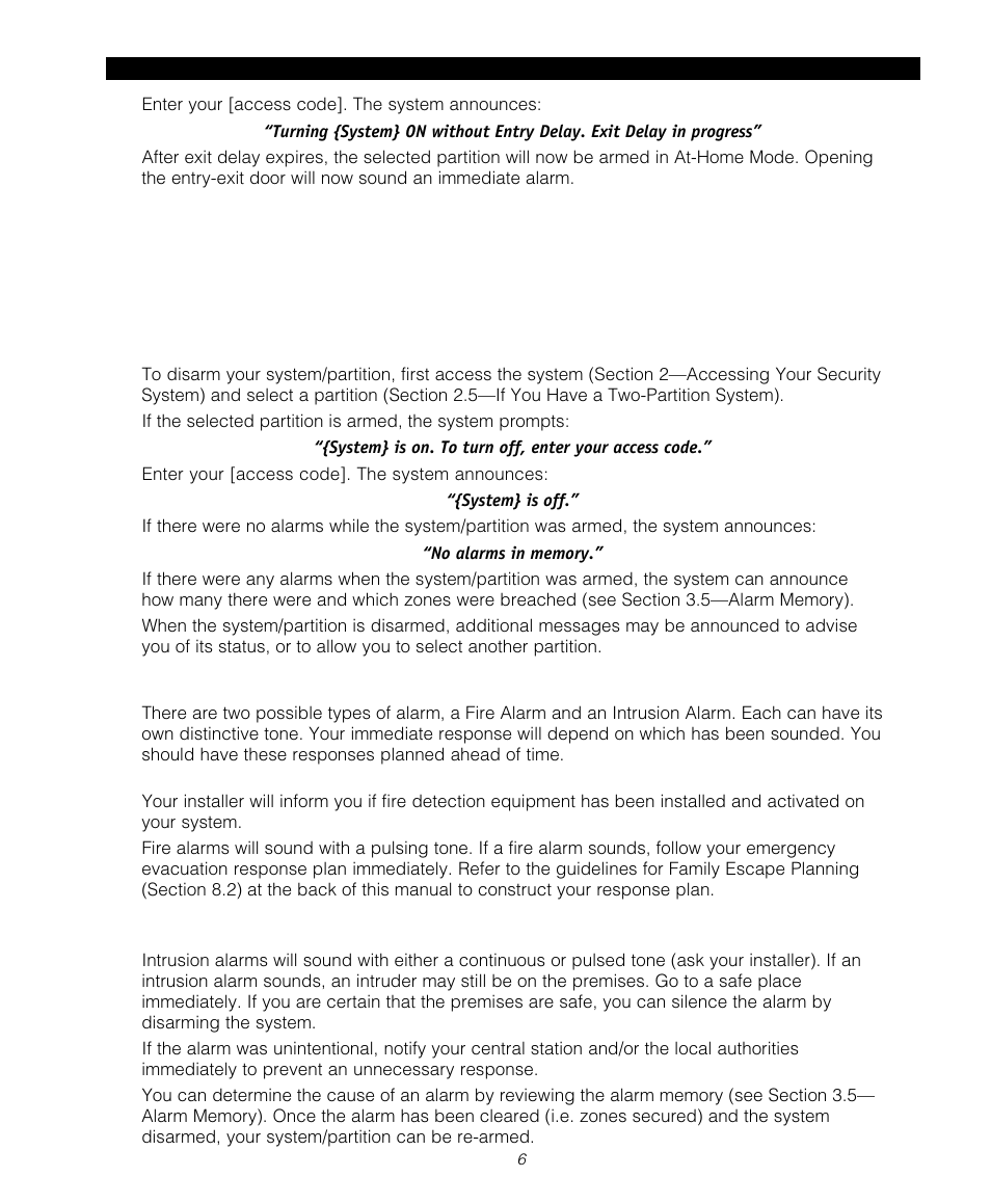 3 disarming, 4 if an alarm sounds while you are home | Tyco Voice Assisted Security Control Escort5580TC User Manual | Page 6 / 24