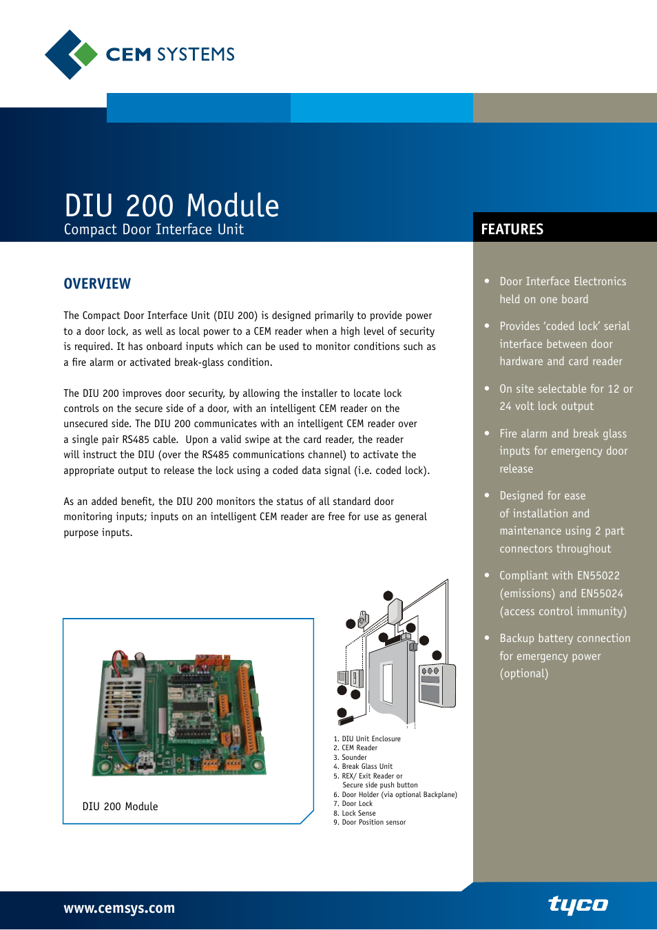 Tyco Compact Door Interface Unit DIU 200 User Manual | 2 pages