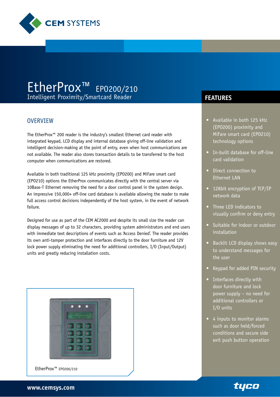 Tyco EtherProx EPO200 User Manual | 2 pages