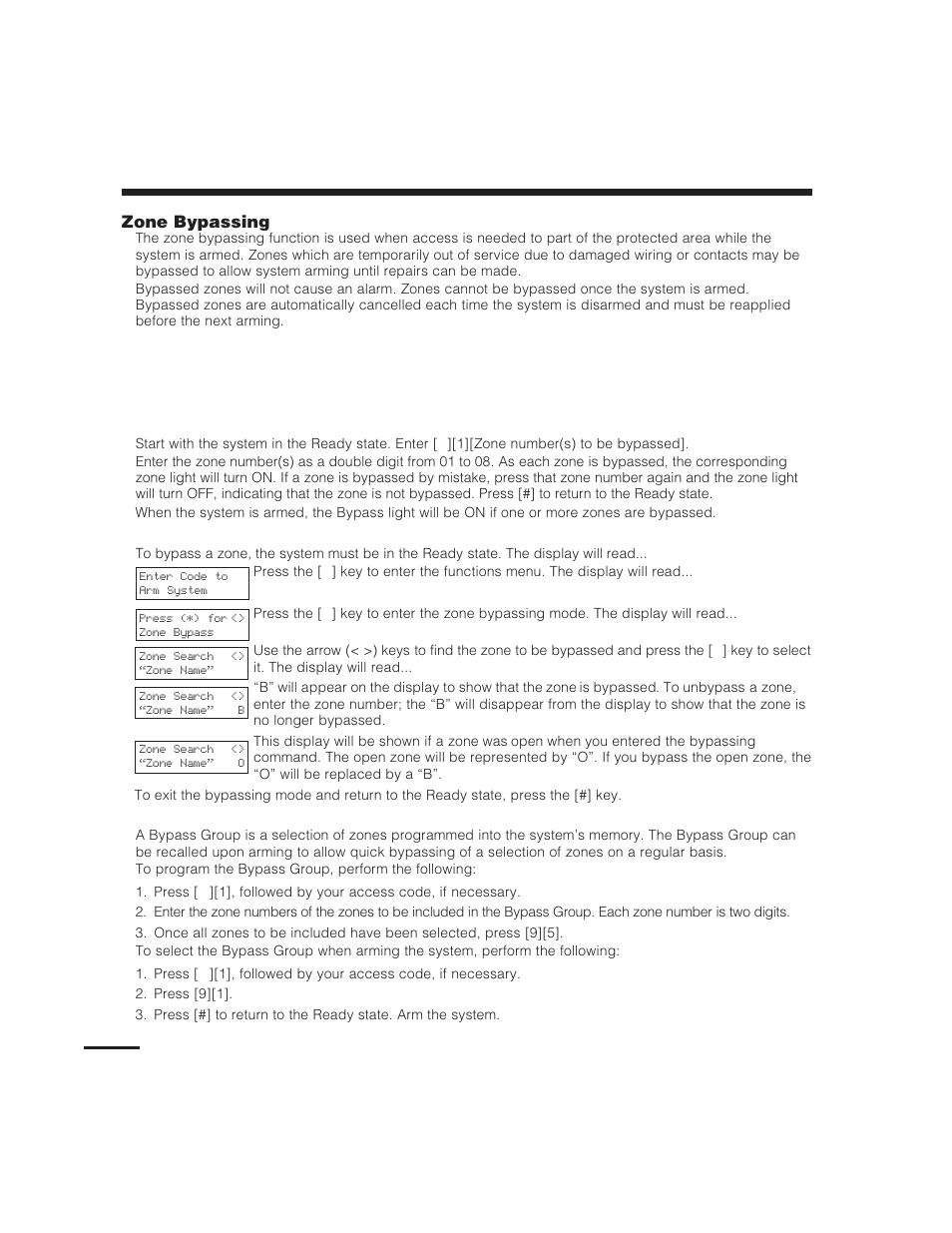 Zone bypassing | Tyco Power608 User Manual | Page 12 / 20
