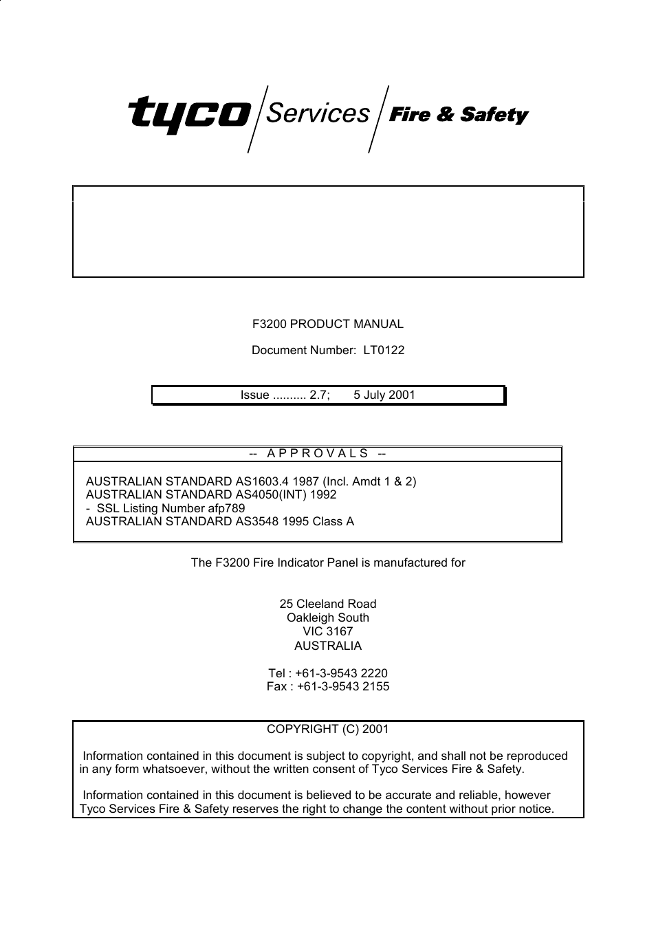 Tyco F3200 User Manual | 284 pages