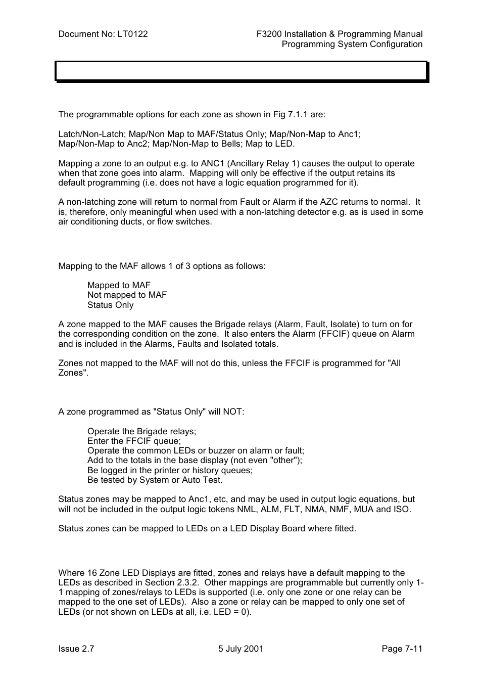 Configuring zones, General, Mapping to maf | Mapping zones to leds, Configuring zones -11, 3 configuring zones | Tyco F3200 User Manual | Page 113 / 284