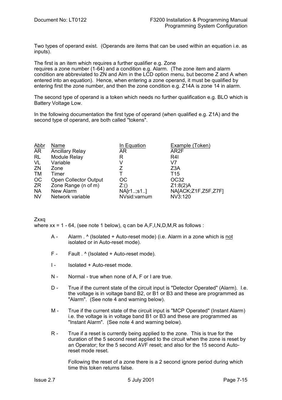 Logic operands, Operands type 1 | Tyco F3200 User Manual | Page 117 / 284