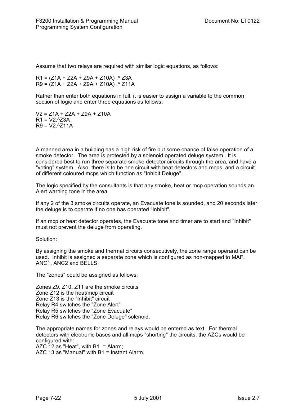Examples of logic equations | Tyco F3200 User Manual | Page 124 / 284