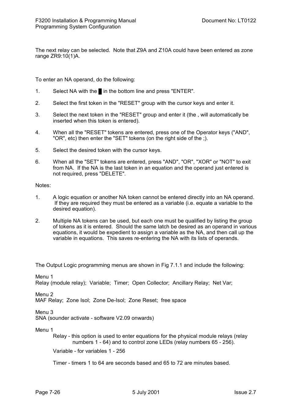 The output logic programming menus | Tyco F3200 User Manual | Page 128 / 284